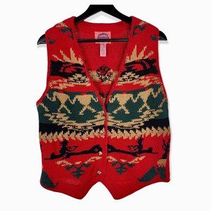 Vintage 90s Outdoors Pattern Ramie Blend Knit Vest Large